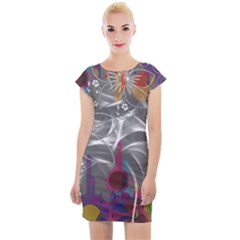 Flora Entwine Fractals Flowers Cap Sleeve Bodycon Dress by Wegoenart