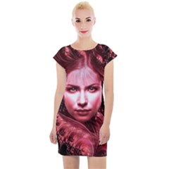 Portrait Woman Red Face Pretty Cap Sleeve Bodycon Dress by Wegoenart