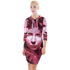 Portrait Woman Red Face Pretty Quarter Sleeve Hood Bodycon Dress by Wegoenart