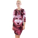 Portrait Woman Red Face Pretty Quarter Sleeve Hood Bodycon Dress View1