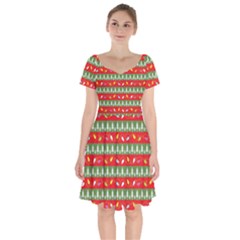 Christmas Papers Red And Green Short Sleeve Bardot Dress by Pakrebo