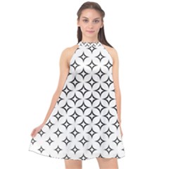 Star Curved Pattern Monochrome Halter Neckline Chiffon Dress  by Pakrebo