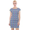 Deep Blue Hemp Pattern Flowers Cap Sleeve Bodycon Dress View1