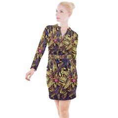 Lilies Abstract Flowers Nature Button Long Sleeve Dress by Pakrebo