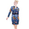 Graffiti Urban colorful graffiti cartoon fish Button Long Sleeve Dress View1