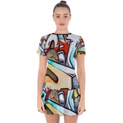 Blue Face King Graffiti Street Art Urban Blue And Orange Face Abstract Hiphop Drop Hem Mini Chiffon Dress by genx