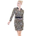 Wood camouflage military army green khaki pattern Button Long Sleeve Dress View1