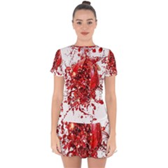 Red Pomegranate Fried Fruit Juice Drop Hem Mini Chiffon Dress by Mariart