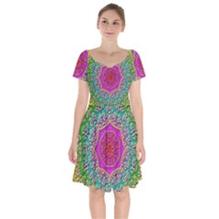 Mandala  Background Geometric Short Sleeve Bardot Dress by Pakrebo