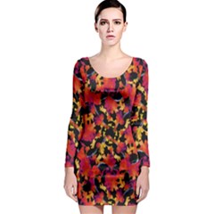 Red Floral Collage Print Design 2 Long Sleeve Bodycon Dress by dflcprintsclothing