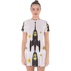 Spacecraft Star Emoticon Travel Drop Hem Mini Chiffon Dress by Wegoenart