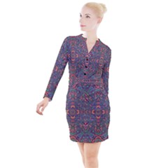 Tile Repeating Colors Texture Button Long Sleeve Dress by Pakrebo