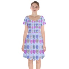 Valentine Hearts Blue Short Sleeve Bardot Dress by snowwhitegirl