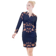 Floral Vintage Royal Frame Pattern Button Long Sleeve Dress by Sudhe