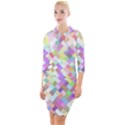 Mosaic Colorful Pattern Geometric Quarter Sleeve Hood Bodycon Dress View1