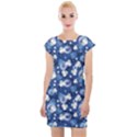 White Flowers Summer Plant Cap Sleeve Bodycon Dress View1