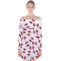 Red Apple Core Funny Retro Pattern Half on white background Long Sleeve Off Shoulder Dress View1