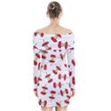 Red Apple Core Funny Retro Pattern Half on white background Long Sleeve Off Shoulder Dress View2