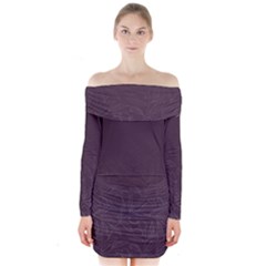 Organic Olive Leaves Pattern Hand Drawn Purple Red Wine Long Sleeve Off Shoulder Dress by genx