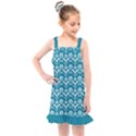 Easter Damask Pattern Deep Teal Blue and White Kids  Overall Dress View1