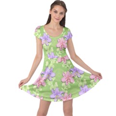 Lily Flowers Green Plant Natural Cap Sleeve Dress by Pakrebo