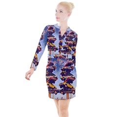 Pretty Colors Cars Button Long Sleeve Dress by StarvingArtisan