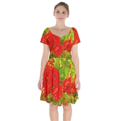 Red Roses Short Sleeve Bardot Dress by okhismakingart