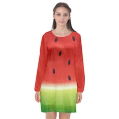 Juicy Paint Texture Watermelon Red And Green Watercolor Long Sleeve Chiffon Shift Dress  by genx