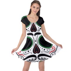 Day Of The Dead Skull Sugar Skull Cap Sleeve Dress by Sudhe