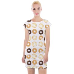 Donuts Pattern With Bites Bright Pastel Blue And Brown Cropped Sweatshirt Cap Sleeve Bodycon Dress by genx