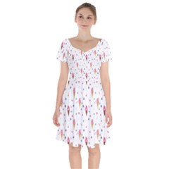 Ice Cream Cones Watercolor With Fruit Berries And Cherries Summer Pattern Short Sleeve Bardot Dress by genx