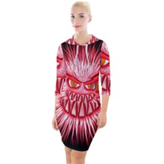 Monster Red Eyes Aggressive Fangs Quarter Sleeve Hood Bodycon Dress by HermanTelo