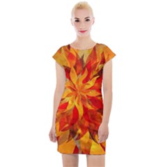 Flower Blossom Red Orange Abstract Cap Sleeve Bodycon Dress by Pakrebo