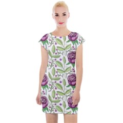 Default Texture Background Floral Cap Sleeve Bodycon Dress by Pakrebo