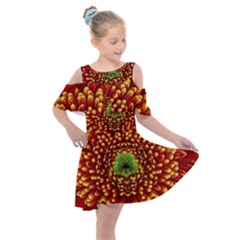 Flower Dahlia Red Petals Color Kids  Shoulder Cutout Chiffon Dress by Nexatart