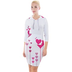 Heart Rosa Love Valentine Pink Quarter Sleeve Hood Bodycon Dress by HermanTelo