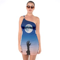 Moon Sky Blue Hand Arm Night One Soulder Bodycon Dress by HermanTelo