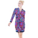 Red Flower Abstract  Button Long Sleeve Dress View1