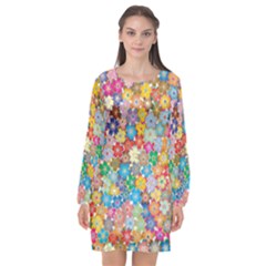 Floral Flowers Abstract Art Long Sleeve Chiffon Shift Dress  by HermanTelo