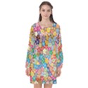 Floral Flowers Abstract Art Long Sleeve Chiffon Shift Dress  View1