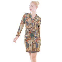 Egyptian Man Sun God Ra Amun Button Long Sleeve Dress by Sapixe