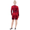 Awesome Creepy Skull With Crowm In Red Colors Button Long Sleeve Dress View2