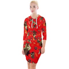 Columbus Commons Red Tulips Quarter Sleeve Hood Bodycon Dress by Riverwoman