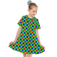 Check Pattern Red, Green, Blue Kids  Short Sleeve Shirt Dress by ChastityWhiteRose