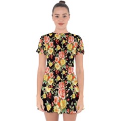 Flowers Watercolor Drop Hem Mini Chiffon Dress by ArtworkByPatrick