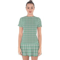 Argyle Light Green Pattern Drop Hem Mini Chiffon Dress by BrightVibesDesign