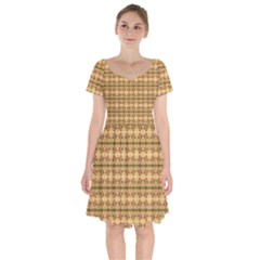 Cute Flowers Pattern Yellow Short Sleeve Bardot Dress by BrightVibesDesign