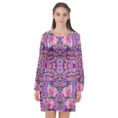 World Wide Blooming Flowers In Colors Beautiful Long Sleeve Chiffon Shift Dress  by pepitasart