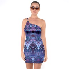 Blue Elegance Elaborate Fractal Fashion One Soulder Bodycon Dress by KirstenStar