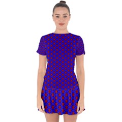 Blue Pattern Red Texture Drop Hem Mini Chiffon Dress by Mariart